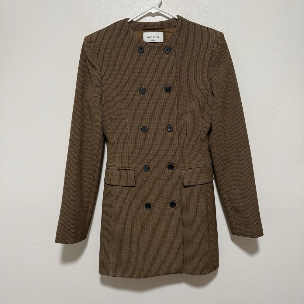 Babaton Aritzia NWT Skyrise Double Breasted Blazer Dress in Brown Kyle Check 4 - Picture 5 of 9